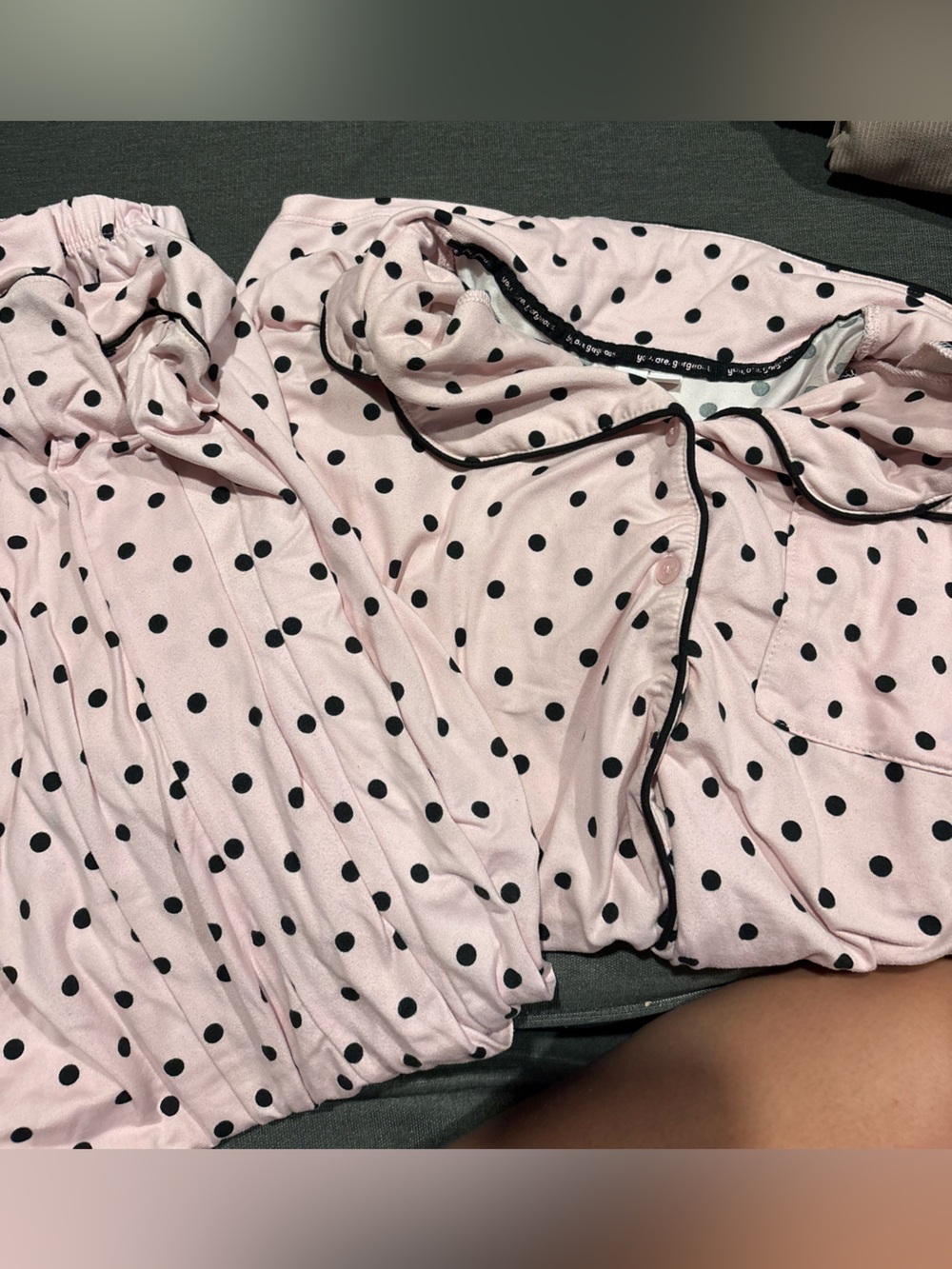 Women's Pink Polka Dot Pajama Set with Black Trim